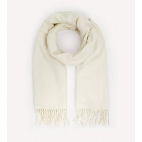 Liberty of London Accessories - Selected By Liberty 100% Cashmere Ivory Oblong Scarf with Fringe